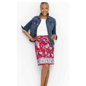 Talbots Canvas A-Line Skirt in Red Climbing Floral Boho Paisley Size 8